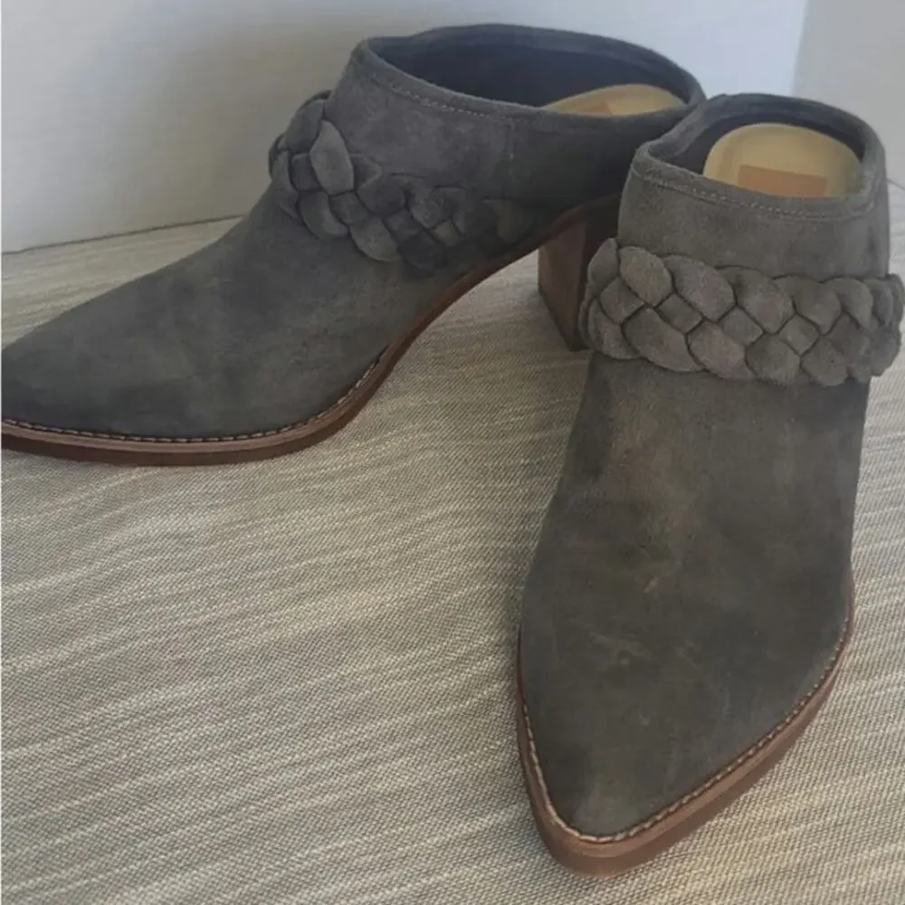Gray Suede Dolce Vita Serla Pointed-toe Mule Braided Strap Detail Chunky Heel